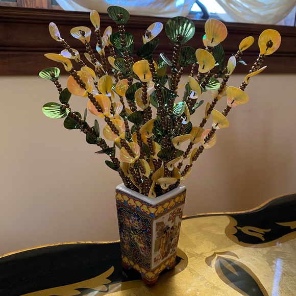 Handmade beaded seashell Artificial flower stems with Chinese vase - Picture 1 of 7